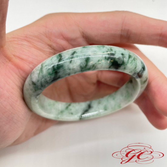 【肌容雪】天然緬甸A貨飄花翡翠手鐲 編號15 (鐲寬 58.0mm #18.5號)