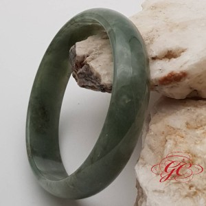 【肌容雪】天然緬甸A貨糯冰湖水綠飄花翡翠手鐲 編號85 (鐲寬53.9mm #17.5號)