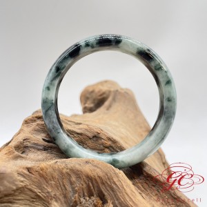 【肌容雪】天然緬甸A貨飄花特色翡翠手鐲 編號10（鐲寬57.7mm#18.5號）