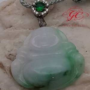【肌容雪】天然緬甸白底青翡翠佛公吊飾 編號332