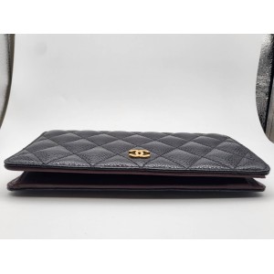 二手奢侈品香奈兒菱形荔枝紋牛皮長式卡錢包-編號L100