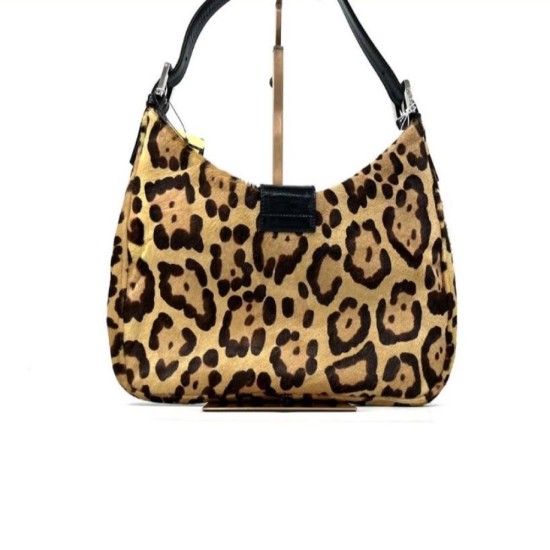 二手奢侈品限量芬迪豹紋馬毛全皮側背包 -編號L112