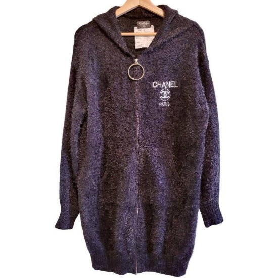 二手奢侈品香奈兒CHANEL黑色羊毛外套(9.9新, 肩60胸60長95)-編號L234