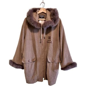 二手奢侈品香奈兒CHANEL咖色羊毛外套(9.8新, 肩54胸60長84)-編號L235