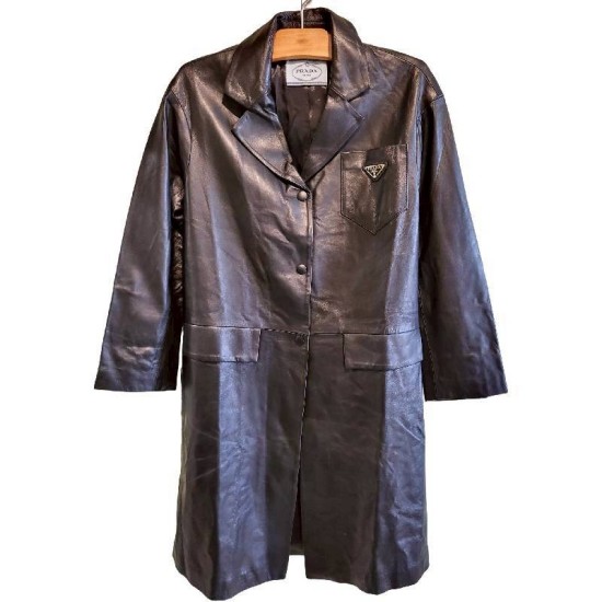 二手奢侈品普拉達Prada小牛皮外套(9.9新, 肩48胸48長104)-編號L237