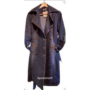 二手中古手工款香奈兒黑灰色牛仔洋裝外套(9.9新, 肩38胸48長112)-編號S16