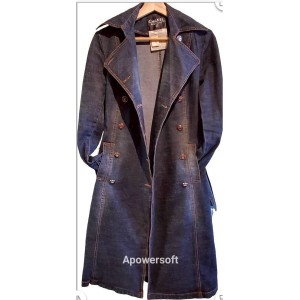 二手中古手工款香奈兒黑灰色牛仔洋裝外套(9.9新, 肩38胸48長112)-編號S16