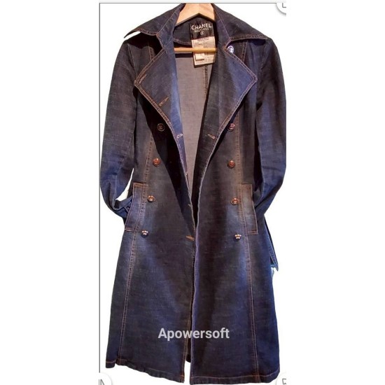 二手中古手工款香奈兒黑灰色牛仔洋裝外套(9.9新, 肩38胸48長112)-編號S16
