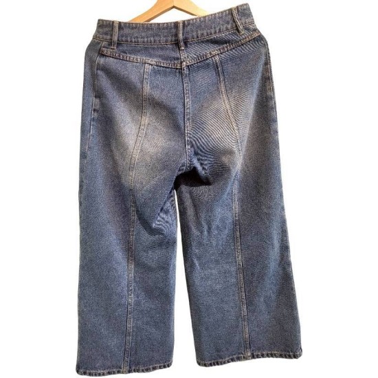 二手奢侈品香奈兒Chanel淺藍色寬版牛仔褲 (9.9新, 腰38臀50長90)-編號S100