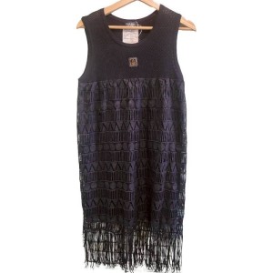 二手奢侈品香奈兒Chanel黑色無袖流蘇連衣裙 (9.9新, 肩36胸46長106)-編號S101