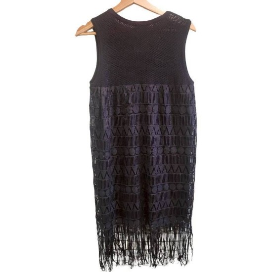 二手奢侈品香奈兒Chanel黑色無袖流蘇連衣裙 (9.9新, 肩36胸46長106)-編號S101