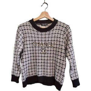 二手奢侈品香奈兒（Chanel）黑白花呢針織毛衣 (9.9新, 肩40胸46長50)-編號S102