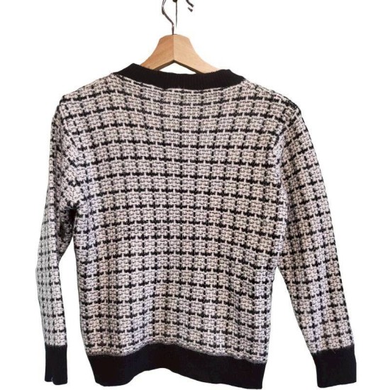 二手奢侈品香奈兒（Chanel）黑白花呢針織毛衣 (9.9新, 肩40胸46長50)-編號S102