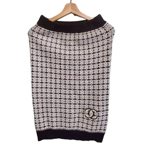 二手奢侈品香奈兒Chanel黑白花呢針織毛裙 (9.9新, 腰30有彈性臀42長60)-編號S103