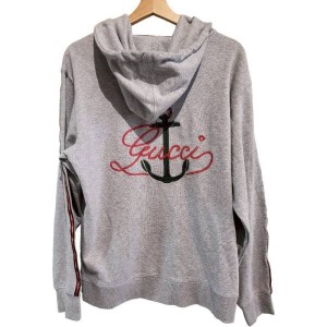 二手奢侈品Gucci灰色連帽拉鍊運動衫(9.9新, 肩50胸58長60)-編號S107