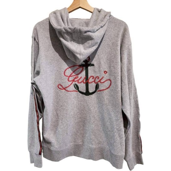 二手奢侈品Gucci灰色連帽拉鍊運動衫(9.9新, 肩50胸58長60)-編號S107