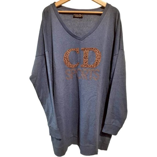 二手奢侈品迪奧藍色Christian Dior Sports 落肩V領長袖上衣(9.9新, 肩82胸72長89)-編號S113