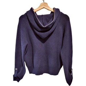 二手奢侈品香奈兒Chanel藍色海軍藍針織連帽衫(9.9新, 肩40胸54長56)-編號S117