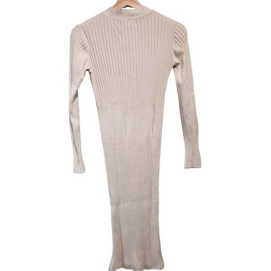 二手奢侈品香奈兒Chanel白色羅紋針織長袖洋裝(9.9新, 肩38胸46長112)-編號S119