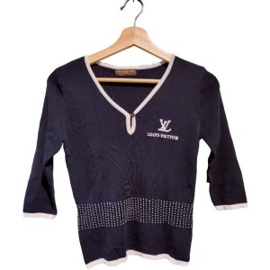 二手奢侈品路易威登Louis Vuitton Monogram 圖案鈕扣針織上衣(9.9新, 肩40胸43長50)-編號S121
