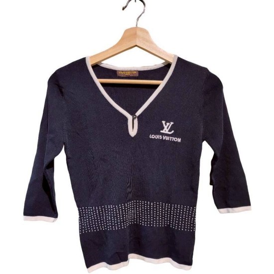 二手奢侈品路易威登Louis Vuitton Monogram 圖案鈕扣針織上衣(9.9新, 肩40胸43長50)-編號S121