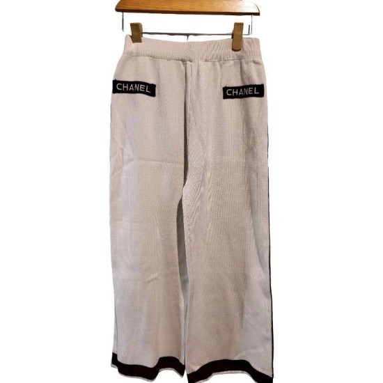二手奢侈品香奈兒Chanel 米色針織9分長褲(9.9新, 腰32臀52長89)-編號S122