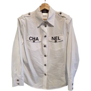 二手奢侈品CHANEL香奈兒白色長袖襯衫 (9.9新, 肩42胸60長72)-編號S123