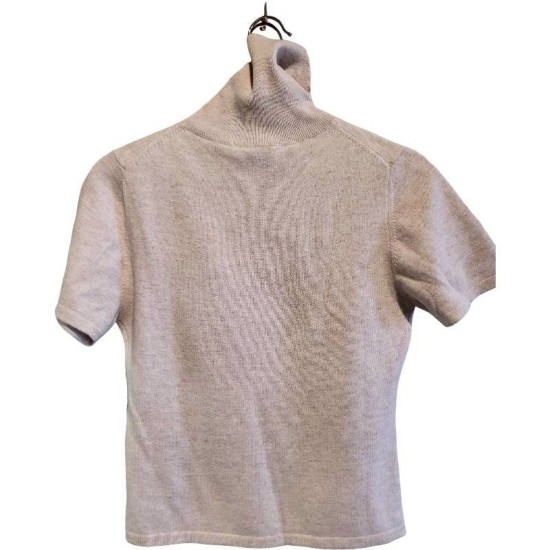 二手奢侈品MiuMiu 喀什米爾短袖高領毛衣 (肩38胸45長54)-編號S124