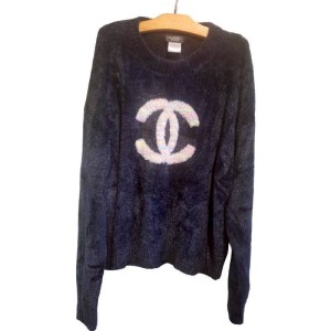 二手奢侈品Chanel香奈兒柔軟黑色針織毛落肩款 (9.9新, 肩76胸73長70)-編號S126