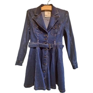 二手奢侈品Chanel香奈兒牛仔風衣襯衫洋裝(9.9新, 肩32胸42長85)-編號S129