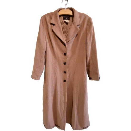 二手奢侈品Chanel香奈兒棕色羊毛長版大衣(9.9新, 肩44胸52長125)-編號S130