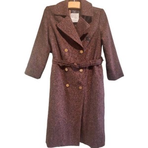 二手奢侈品Chanel香奈兒復古粗花呢綁帶長大衣(9.9新, 肩38胸46長113)-編號S131