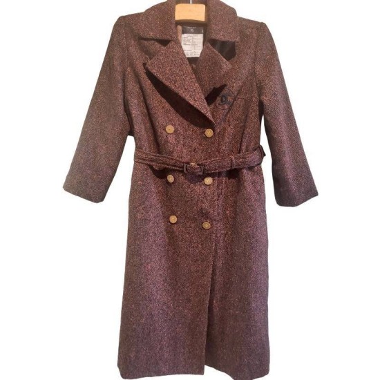 二手奢侈品Chanel香奈兒復古粗花呢綁帶長大衣(9.9新, 肩38胸46長113)-編號S131