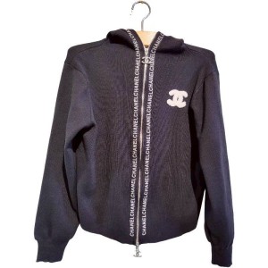 二手奢侈品Chanel黑色針織拉鍊運動外套 (9.9新, 肩46胸50長68)-編號S132
