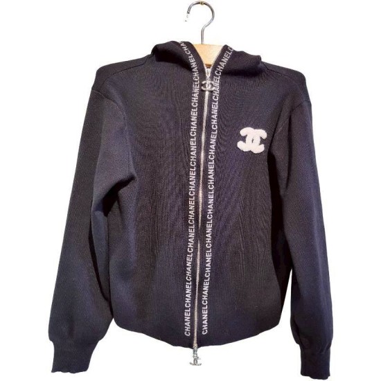 二手奢侈品Chanel黑色針織拉鍊運動外套 (9.9新, 肩46胸50長68)-編號S132