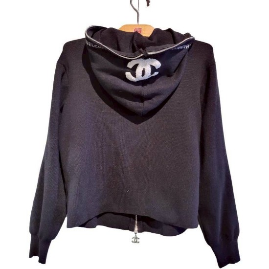 二手奢侈品Chanel黑色針織拉鍊運動外套 (9.9新, 肩46胸50長68)-編號S132