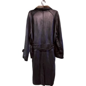 二手奢侈品Chanel香奈兒黑色皮革長版大衣 (9.9新, 肩56胸60長127)-編號S133