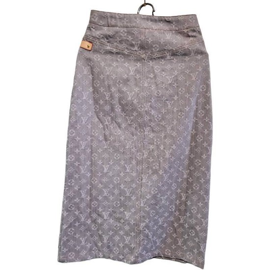 二手奢侈品LV路易威登灰色 Monogram 牛仔鉛筆裙(9.9新, 腰33臀46長80)-編號S135
