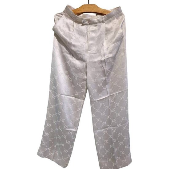 二手奢侈品Gucci古馳GG緞面闊腿褲 (9.9新, 腰36臀50長100)-編號S138
