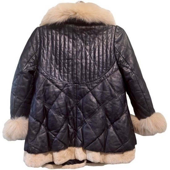 二手奢侈品Chanel香奈兒黑色菱格紋絎縫皮革外套 (9.9新, 肩36胸42長68)-編號S141