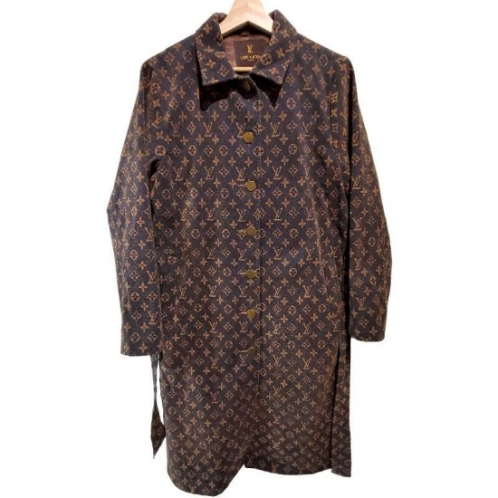 二手奢侈品LV滿版 Monogram 印花風衣 (9.9新, 肩40胸50長114)-編號S146