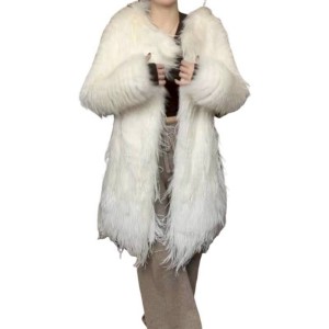 二手奢侈品Dior迪奥桑蚕絲內裡鴕鳥毛仙氣長款毛草大衣 (9.9新, 肩40×胸48×長88, 官碼36)-編號S147