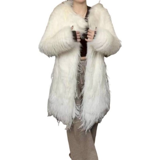 二手奢侈品Dior迪奥桑蚕絲內裡鴕鳥毛仙氣長款毛草大衣 (9.9新, 肩40×胸48×長88, 官碼36)-編號S147