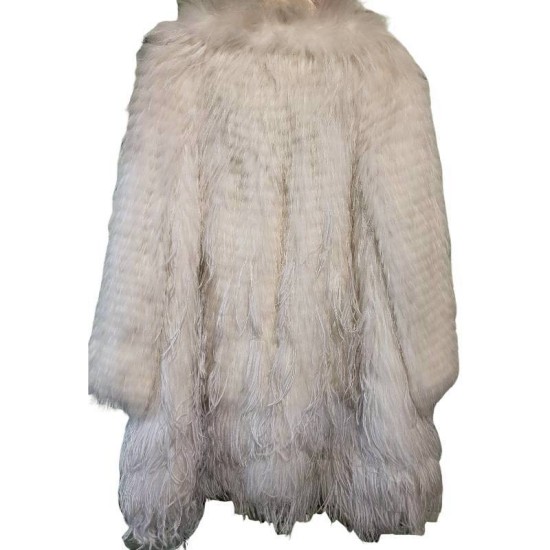 二手奢侈品Dior迪奥桑蚕絲內裡鴕鳥毛仙氣長款毛草大衣 (9.9新, 肩40×胸48×長88, 官碼36)-編號S147