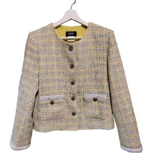 二手奢侈品Chanel香奈兒2024 Cruise (24C) 度假系列黃色斜紋軟呢外套(9.9新, 肩38×胸46×長52)-編號S151