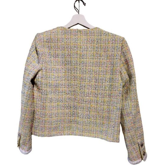 二手奢侈品Chanel香奈兒2024 Cruise (24C) 度假系列黃色斜紋軟呢外套(9.9新, 肩38×胸46×長52)-編號S151