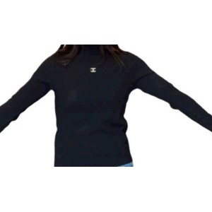 二手奢侈品Chanel香奈兒黑色女裝針織套頭衫 (9.9新, 肩38×胸42×長62)-編號S152