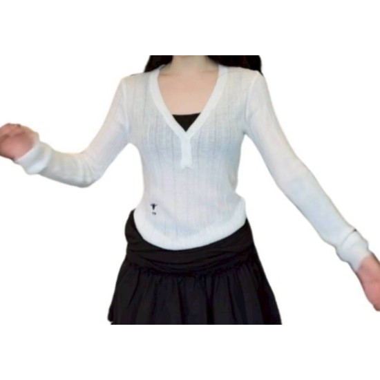 二手奢侈品Dior迪奧白色V領針織開衫 (9.9新, 肩42×胸48×長50)-編號S154