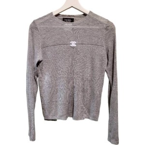 二手奢侈品Chanel香奈兒Uniform系列灰色長袖針織上衣(9.9新, 肩36×胸48×長58)-編號S155