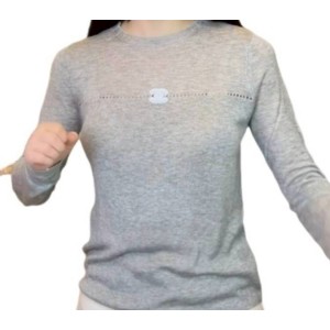 二手奢侈品Chanel香奈兒Uniform系列灰色長袖針織上衣(9.9新, 肩36×胸48×長58)-編號S155